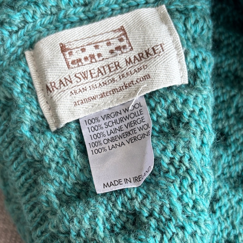 Turquoise Cable Knit Wrap 100% Virgin Wool - image 2